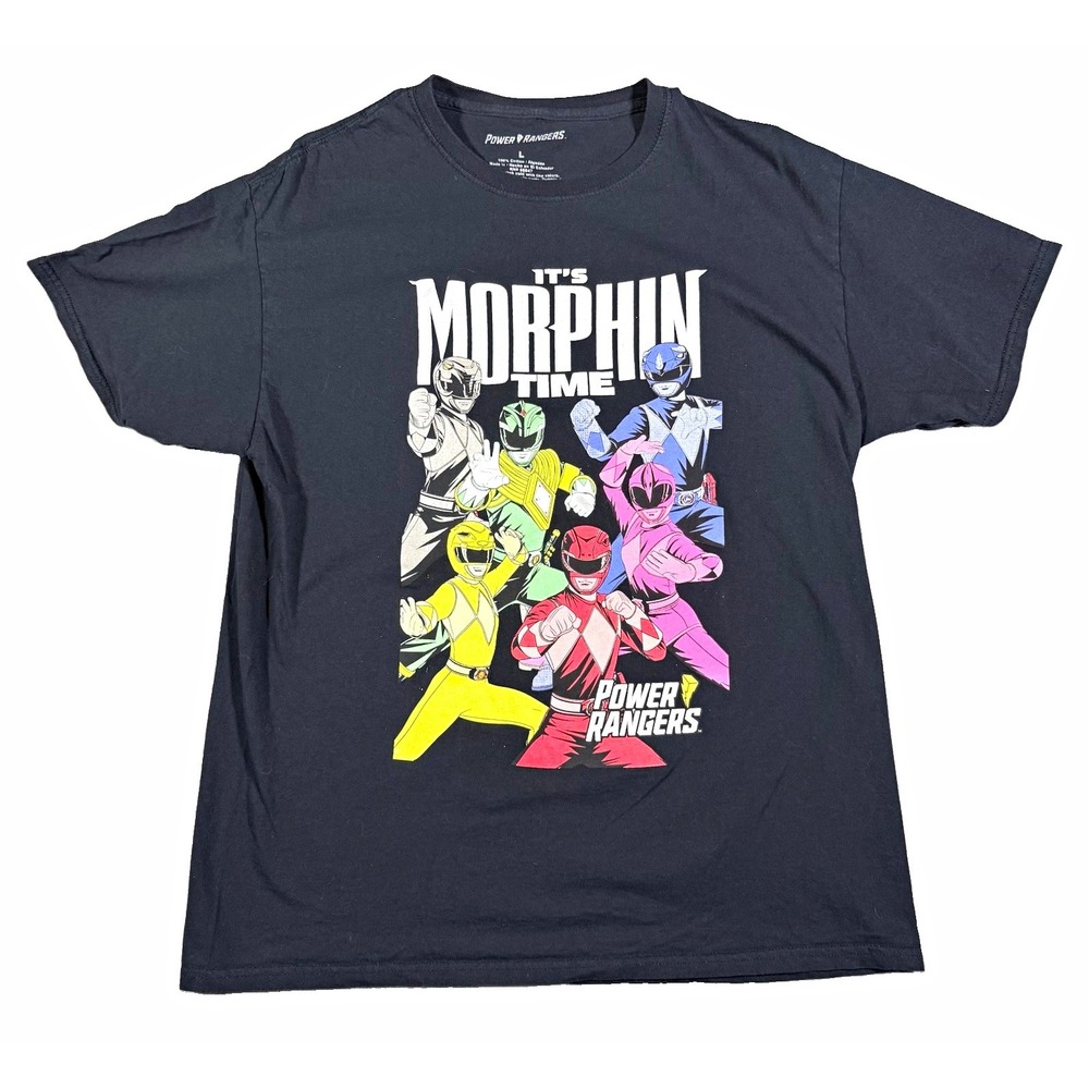 Power Rangers Its Morphin Time Graphic T Shirt Mens Large Black Tee RN 86947